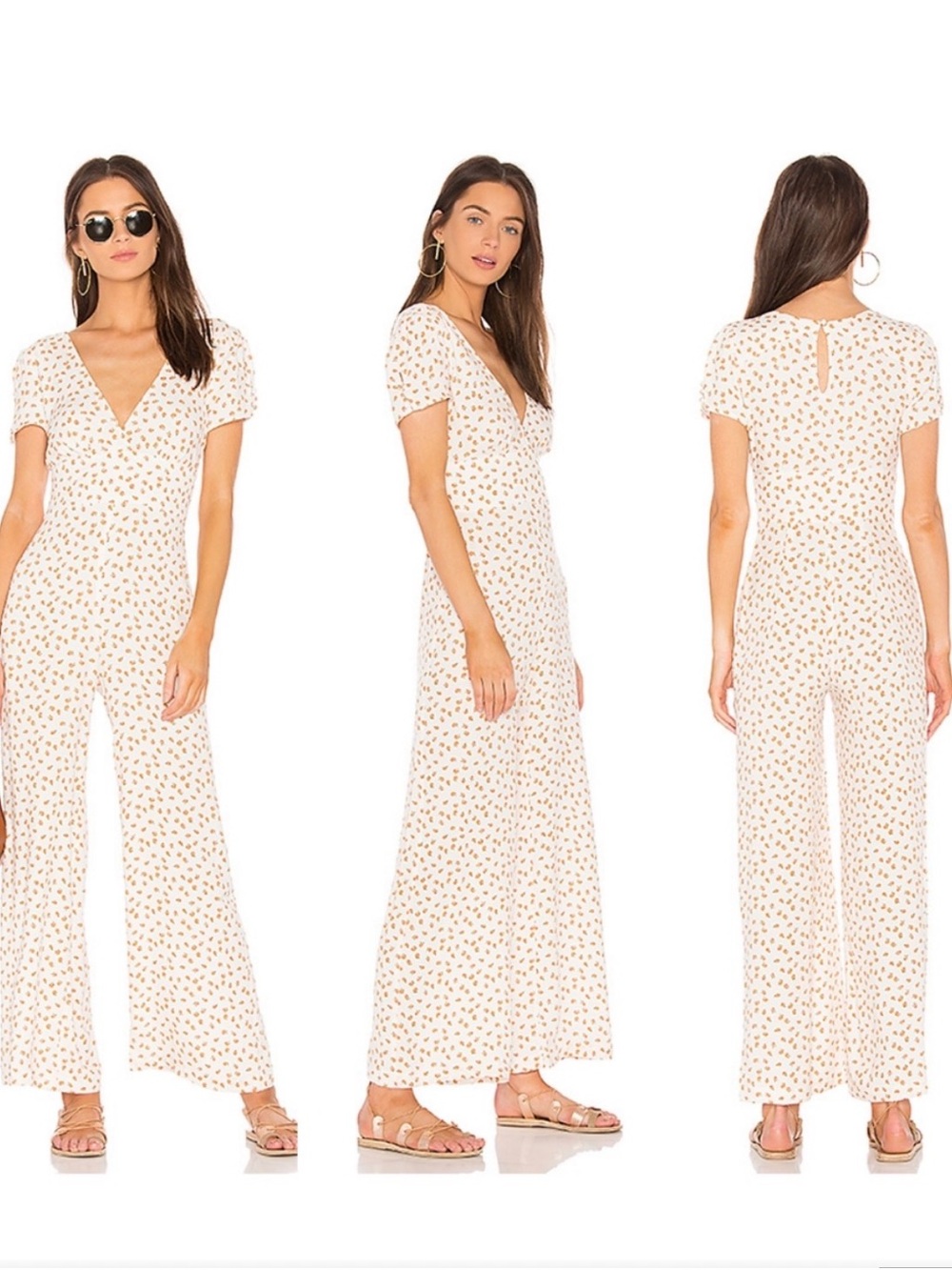 Free People Fruit Print Jumpsuit 6 Cream Wide Leg Boho